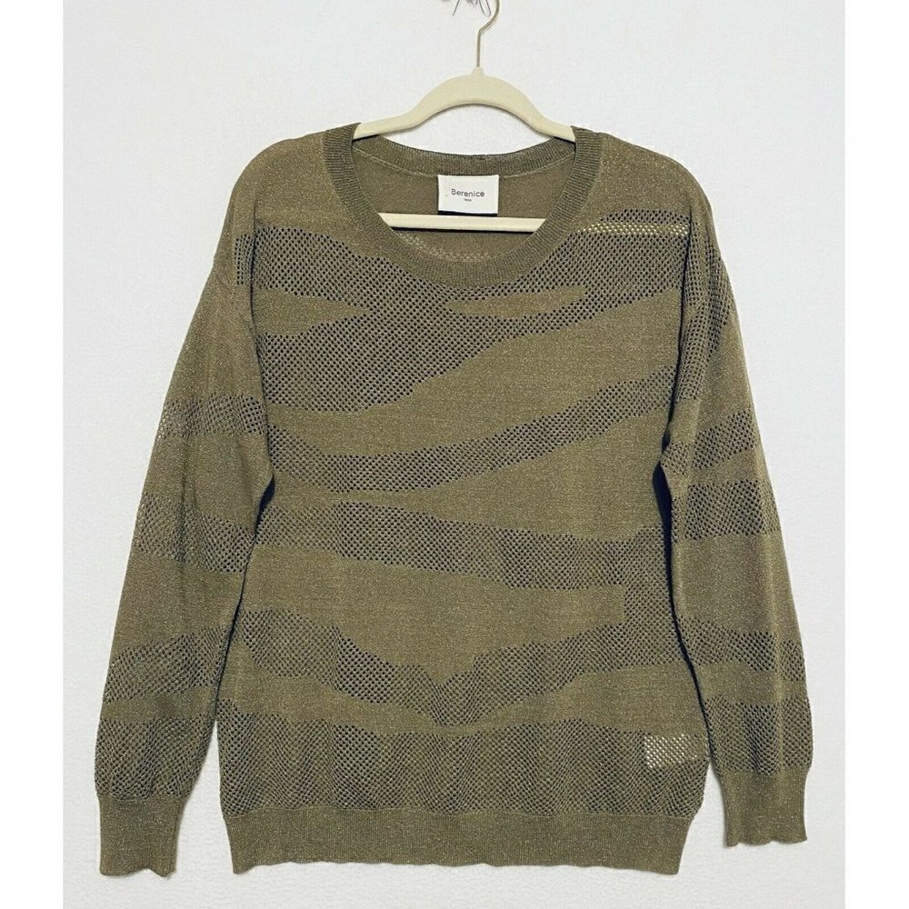 Berenice Sweater Womens Medium Green Mesh Camo Lightweight Long Sleeves Boho